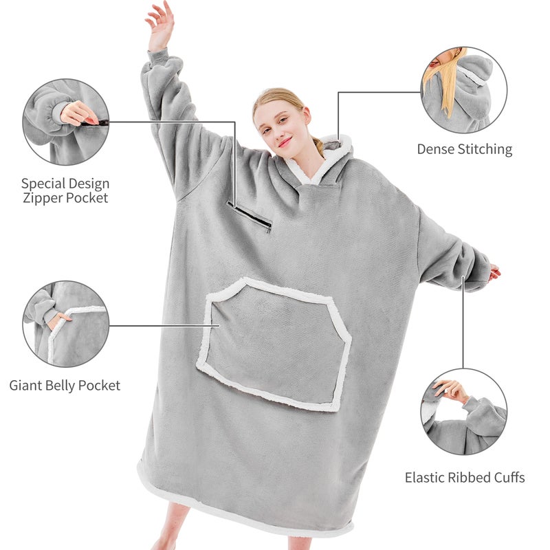 IFNOW Wearable Blanket Hoodie, Oversized Sherpa Fleece Hooded Sweatshirt with Eye Mask, Cozy and Giant Blanket Hoodie with Sleeves Extra Long for Adults Men Women, Grey - Image 4